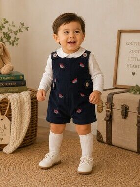 TBBC Critter Jack Keene Jon Jon Embroidered Birds Navy Corduroy NWT 18–24M